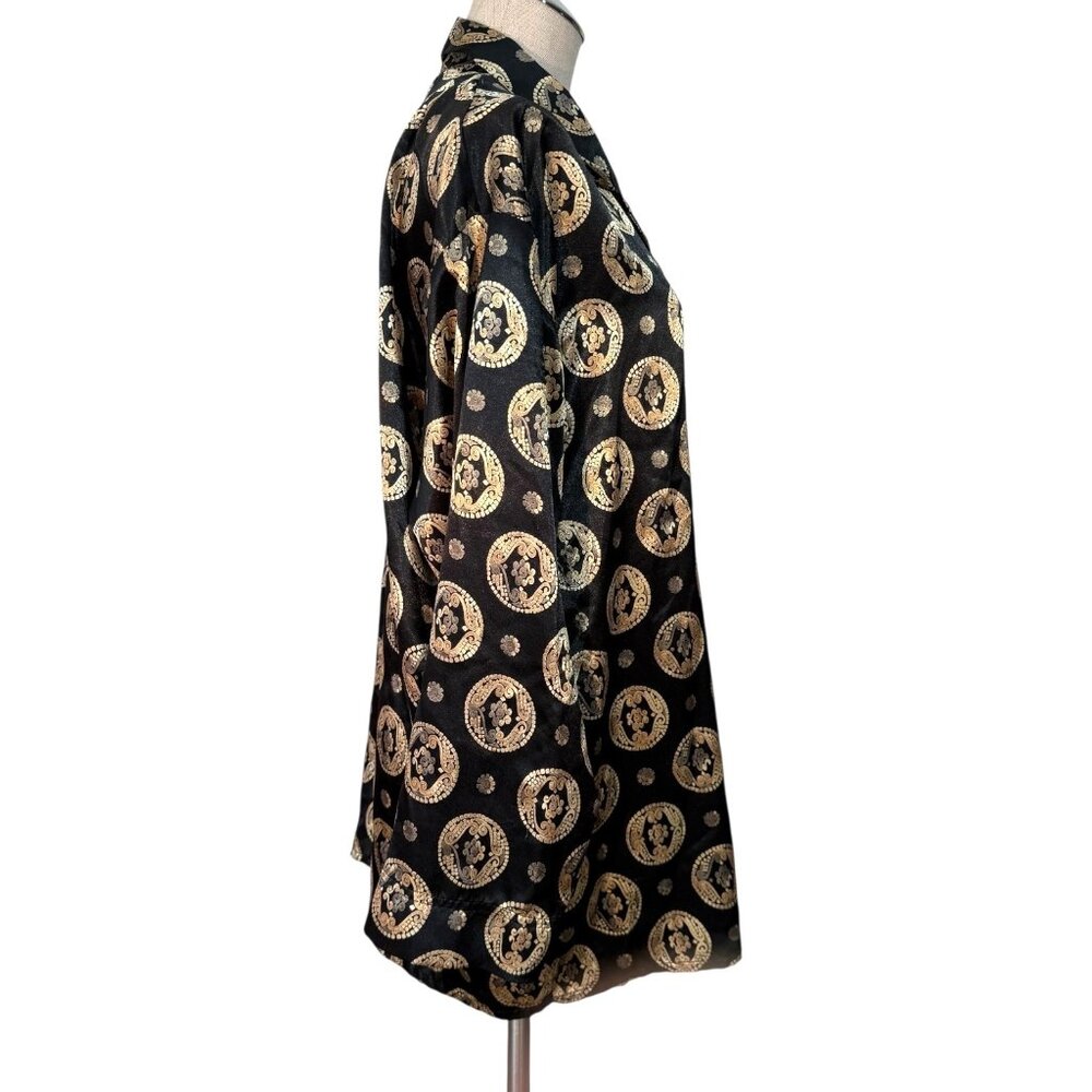 Amelia’s Black & Gold Medallion Nightshirt Size Large Button Front Nightdress - Picture 3 of 6
